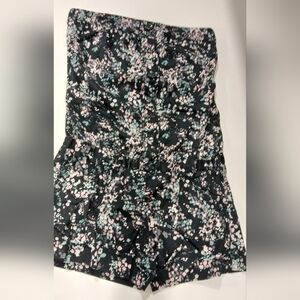 Dynamite Floral Black and Pink Shorts Romper With Button Design ,Small.